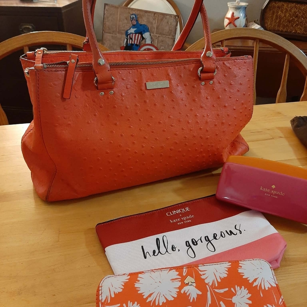 KATE SPADE Wellsley Orange "Martine" Satchel 5 Pc Set - Picture 5 of 16